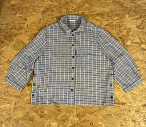 Blusa Top Poesía Lino Cuadros Reino Unido 8 Azul Amarillo Botón Dobladillo Lateral Cuadrada De Gran Tamaño - Imagen 1 de 7