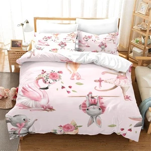 Set copripiumino 3D coniglio fenicottero rosa floreale copripiumino... - Foto 1 di 6