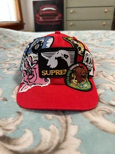 PARCHES SUPREMOS 6 PANELES (ROJO) SS25 EQUIPO DE CARRERAS CAMPAMENTO GORRA PARCHES CON CAPUCHA CREMALLERA - Imagen 1 de 19