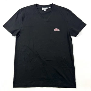 Lacoste Mens Cavier Croc V Neck Tee Shirt Black Size Medium 4 - Picture 1 of 7