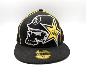 New Era 59fifty Rockstar Energy Drink Fitted Hat Cap Size 7 1/4 Black Yellow - Picture 1 of 8