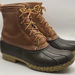 LL Bean Womens Boots 9 M Duck Bean Boots Waterproof Brown Leather Lace Up Ankle - Picture 1 of 10