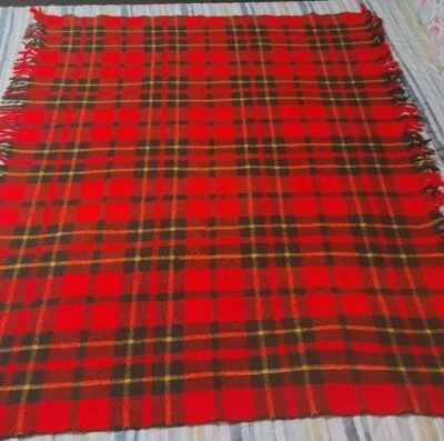 Red Black Plaid Wool Acrylic Blend Throw Blanket Camp Stadium 60"x42"No Tag  - Image 1 of 4