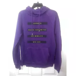 Express Fleece Sweatshirt Men’s Medium Purple Hooded Sweater Graphic Pullover - Picture 1 of 6