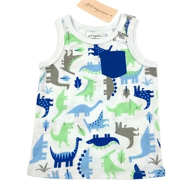 Camiseta sin mangas First Impressions bebé niño talla 3-6M estampado de dinosaurios tinte azul Foto 1 de 4