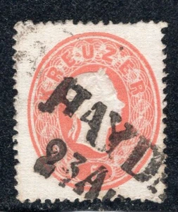 AUSTRIA 1860/1 STAMP Sc. # 14 USED LINEAR CANCEL #4 - Picture 1 of 2