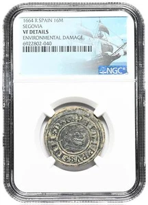 COLONIAL ERA SPAIN. Philip IV, 1621-1665. 16 Maravedis, 1664-R, NGC VF Details - Picture 1 of 2