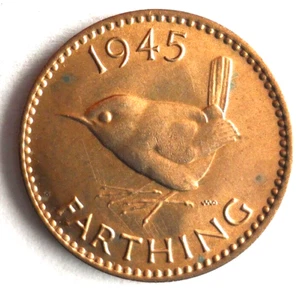 1945 GREAT BRITAIN FARTHING - AU/UNC RED - GREAT Coin - Free Ship - Farthing #3 - Picture 1 of 2
