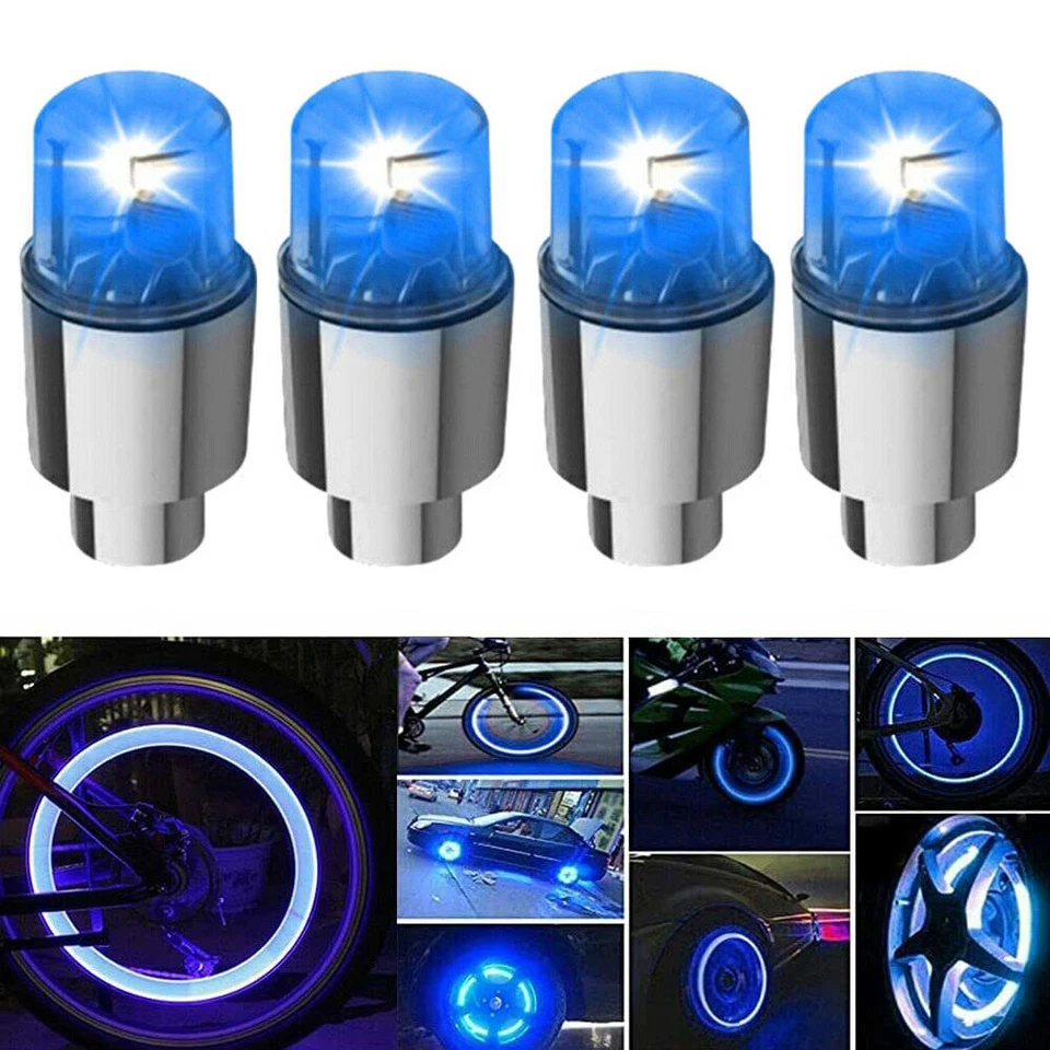 4x Blue LED Car Wheel Decoration Light Tire Air Valve Stem Cap Lamp Accessories - Image 1 of 4