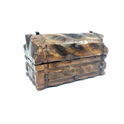 Joyero vintage tallado a mano madera maciza pirata tesoro clavos de hierro Foto 1 de 4