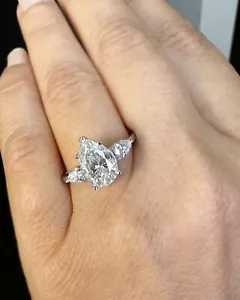 Pear Shape IGI Certified 14k Solid White Gold Diamond Engagement Ring 3.70ctw - Picture 1 of 12