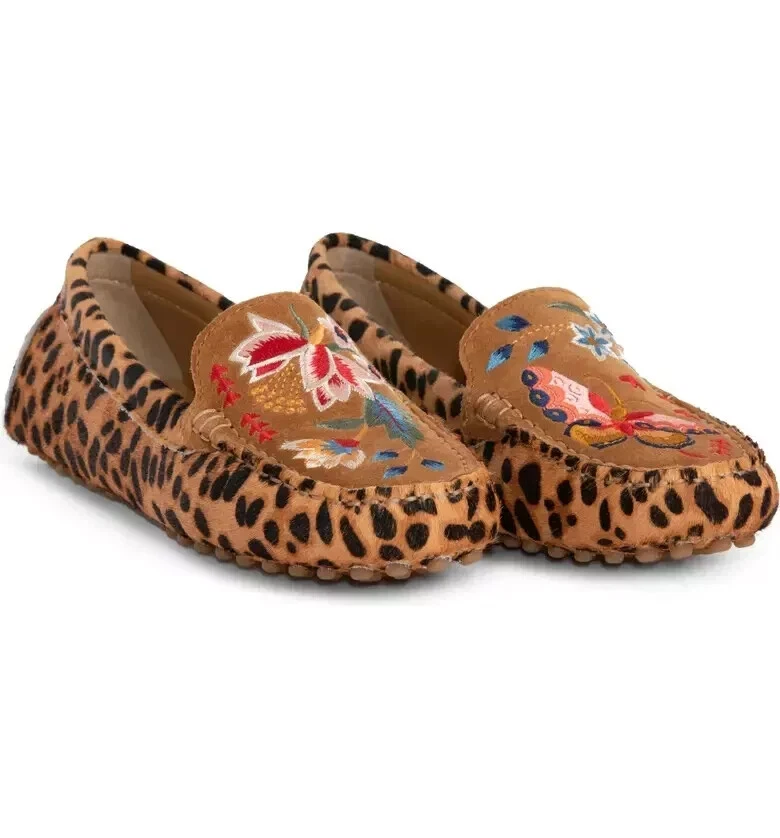Mocasines de pelo de becerro bordados de leopardo Taline talla 6 JOHNNY WAS sin cordones + bolsa antipolvo Foto 1 de 4