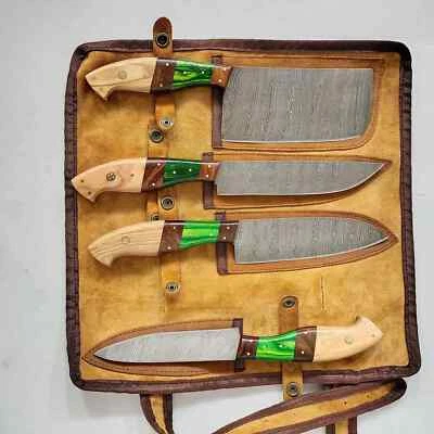 Küchenmesser-Set 4 Teilig mit handgeschmiedet Damaststahlklingen Handgefertigtes - Bild 1 von 4