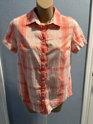 Tommy Hilfiger Blouse, Short Sleeve, Collared, Plaid, Pink, Size Small,nwot - Image 1 of 4