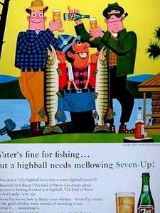 Anuncio impreso original vintage 1960 7 Up Water's Fine for Fishing 8,5 x 11" - Imagen 1 de 4