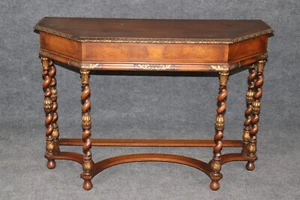 Superb Burled Walnut Carved English Barley Twist Leg Console Table - Picture 1 of 13
