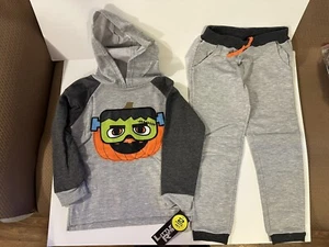 NWT Little Rebels Boys Size 4 Halloween Sweatsuit Outfit Pumpkin Frankenstein  - Picture 1 of 5