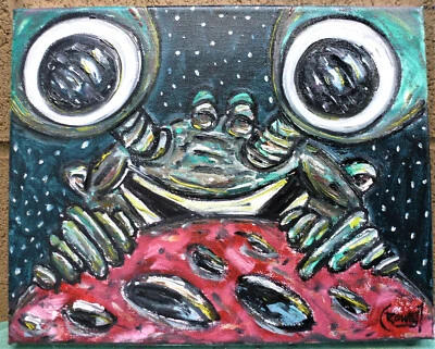 VIDA ENCONTRADA EN MARTE marciano NUEVO divertido óleo original 8x10 firmado Crowell  Foto 1 de 4