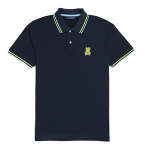 Psycho Bunny Men's Navy Banks Tipped Pique Short Sleeve Polo Shirt - Picture 1 of 5