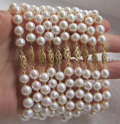 Wholesale 10pcs 8-9mm white akoya pearl bracelets 14K yellow Gold Clasp 7.5-8" - Image 1 of 4