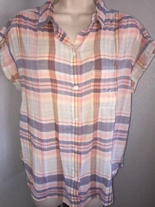 Woman’s American Eagle Outfitters Pink Plaid M NWT Button Up Medium - Picture 1 of 6