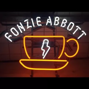 17"x14"FONZIE ABBOTT Coffee Cup Neon Sign Light Wall Hanging Real Glass Tube Art - Picture 1 of 2