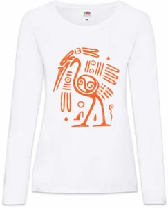 Aztec Ibis Damen Langarm T-Shirt Azteken Vogel Tätowierer Indianer Stamm Symbol - Picture 1 of 1