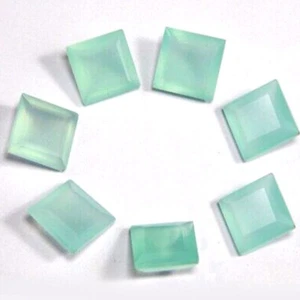 8MM-15MM NATURAL AQUA CHALCEDONY SQUARE CUT FACETED LOOSE GEMSTONE FOR JEWELRY - Picture 1 of 3