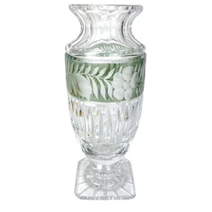 Vintage MOSER Vase ART GLASS W/ GREEN BAND Leaves & Flower Designs UNMARKED - Picture 1 of 16