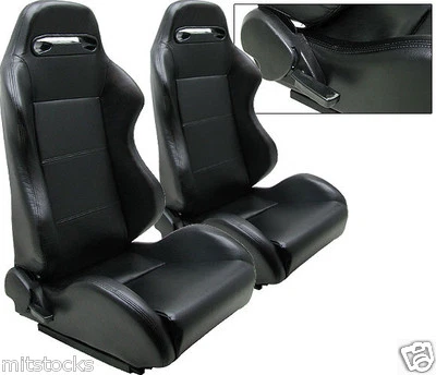 1 PAIR TR STYLE BLACK PVC LEATHER RACING SEATS RECLINABLE FIT FOR ISUZU NEW - Image 1 of 3