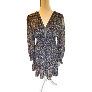 Max Studio Dress Ladies Sz M Navy Floral, Boho, Wimsy, Mini, Business Casual - Picture 1 of 14
