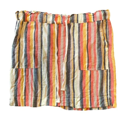 Falda Caslon Línea A Grande Ligera Colorida Mezcla de Lino a Rayas Hasta la Rodilla Foto 1 de 4