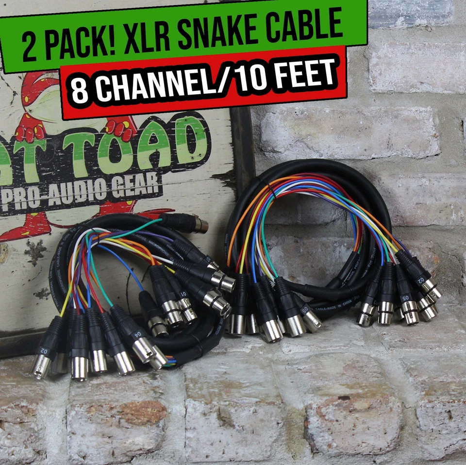 (2x Set) XLR Snake Wires 8 Channel 10 FT | Microphone DMX Hub DJ Digital Mixer - Image 1 of 4