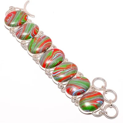 Rainbow Calsilica Gemstone Silver Plated Jewelry Bracelet 7-7.99" TB7511-292 - Image 1 of 3
