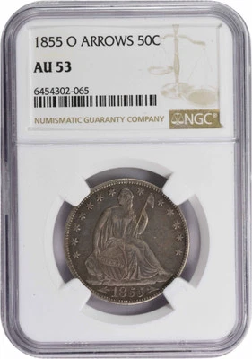 1855-O Liberty Seated Silver Half Dollar Arrows AU53 NGC - Image 1 of 2
