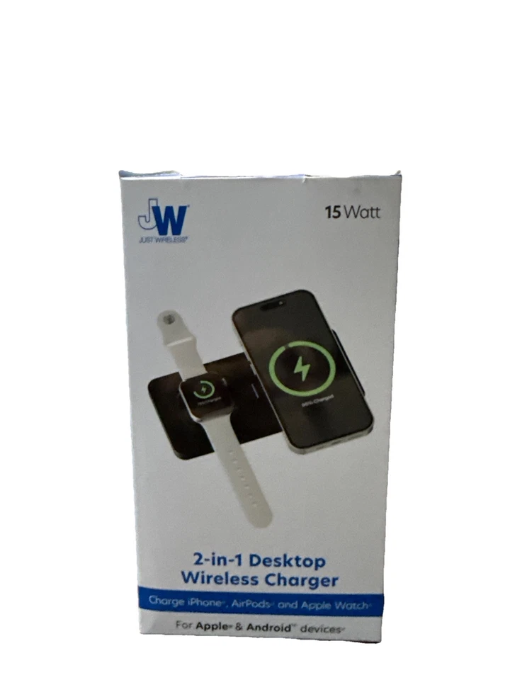 NUEVO Cargador Inalámbrico de Escritorio Just Wireless 15W 2 en 1 Android Apple Foto 1 de 1