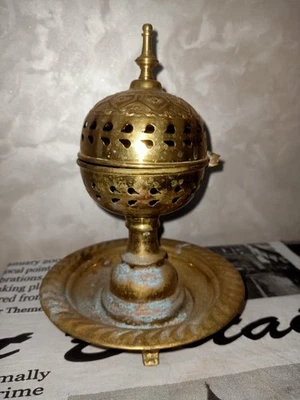 Moroccan Incense Burner Small Hand Hammered Brass Engraved Crafted Fes  Mabkhara - Image 1 of 4