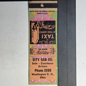 City Cab Co Washington C.H. Ohio Vintage 24 Hour Service Matchbook - Picture 1 of 3
