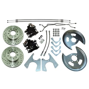 1964-1972 GM A-Body Rear Disc Kit Cross Drilled and Slotted W/ SS Hoses - Picture 1 of 9