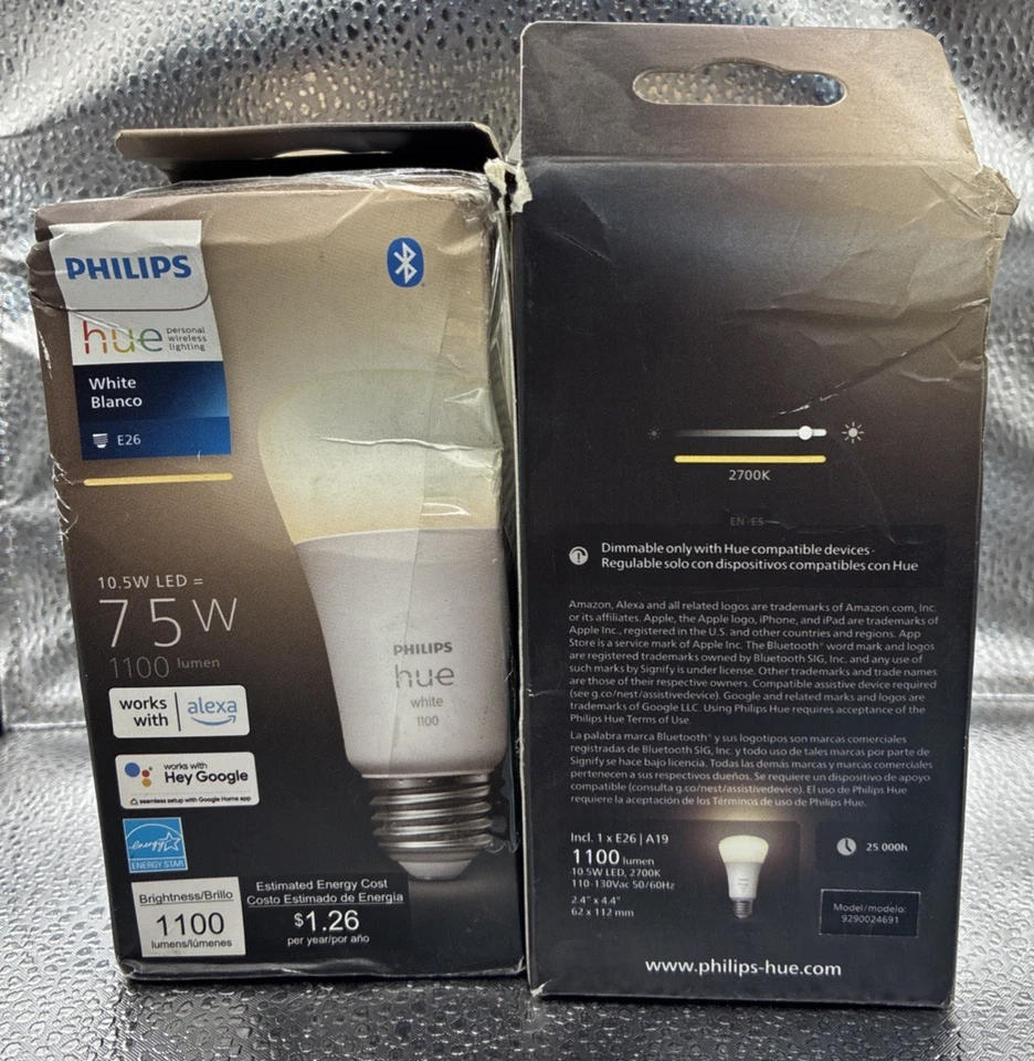 2x Philips Hue A19 75W  1100 Lumen LED Smart Light Bulb-White Ambience - Image 1 of 3