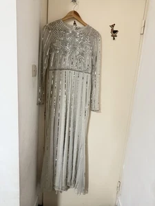 Maxi Dress Embellishment Silver Beaded Sequins With Long Sleeve - Picture 1 of 6
