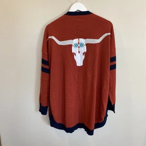 Rachel Hollis Rust Varsity Cardigan Sweater Texas Longhorn Southwestern Women XL - Picture 1 of 6