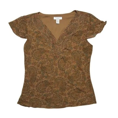 Charter Club Paisley Silk Blouse Pleated Multicolor Women's 8P Bohemian Retro - Image 1 of 4