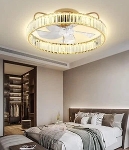 20" Reversible Ceiling Fan Crystal Chandelier Lighting Remote 6 Speed 3 Color - Picture 1 of 11