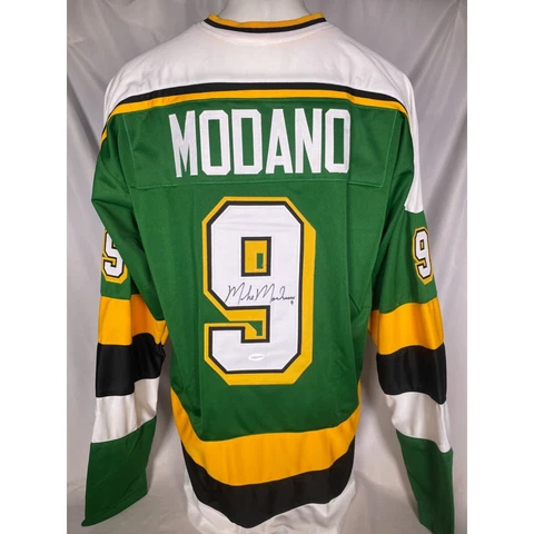 Mike Modano #9 Minnesota North Stars NHL Autographed Green Jersey Men's XL Cover