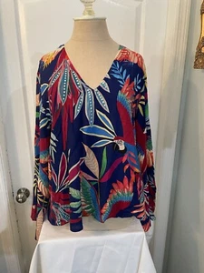 Farm For Anthropologie Tropical Papagrot Print Top Glockenärmel V-Ausschnitt Gr. M Neu mit Etikett - Bild 1 von 10