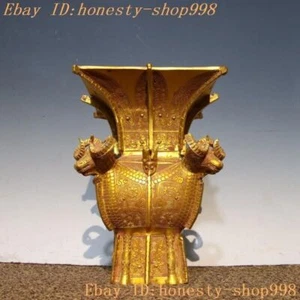 8.8" Chinese dynasty bronze Ware Gilt Sheep's head statue Zun Cup Bottle Pot Jar - Picture 1 of 9