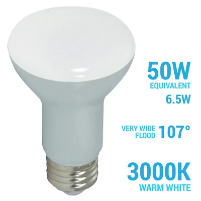 Satco S9631 LED Reflector 6.5W =50W 120V R20 E26 Dimmable Frost 3000K Warm White - Image 1 of 4