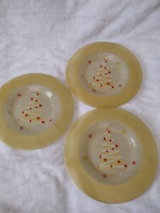 3 Holiday Christmas Tree Dessert Salad Plates Tag Ltd. Gold and Clear 8 1/2" 