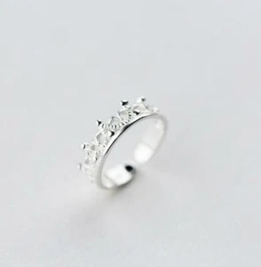 Silver Royal Crown White Gold Promise Adjustable Band Toe Ring - Picture 1 of 1